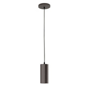 Architectural bronze pendant light with round canopy and cylindrical shade