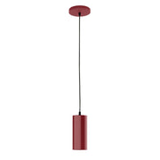 Barn red cylindrical pendant with straight cord and round ceiling canopy