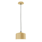 Ivory glass pendant light with cylindrical shade, gold canopy and black cord