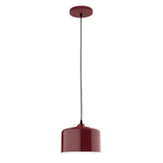 Barn Red pendant light with drum shade and black cord, 8.5" wide