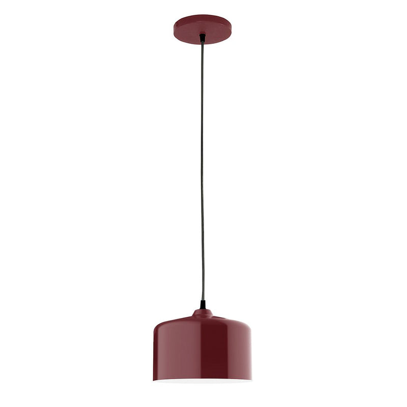 Barn Red pendant light with drum shade and black cord, 8.5" wide