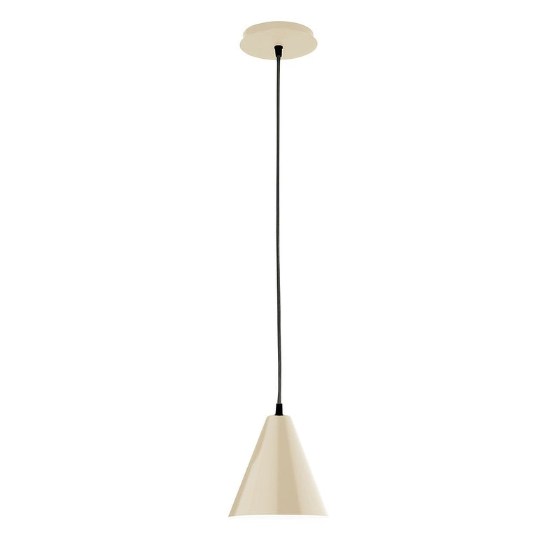 Cream 8" LED pendant light with tapered shade and black cord