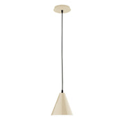 Cream 8 in LED pendant with tapered shade, black cord, and round ceiling plate