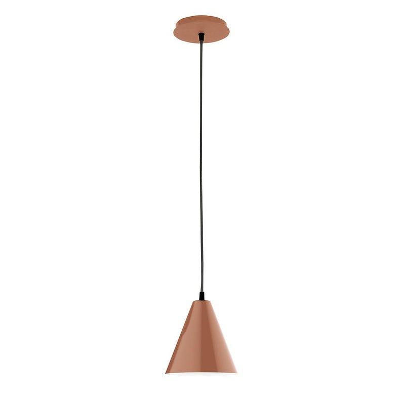 Terracotta LED pendant lamp with tapered shade and round ceiling canopy