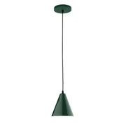 Forest green pendant lamp with tapered shade and black cord mount