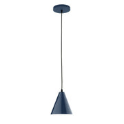 Navy 8 in pendant lamp with conical shade and black cord