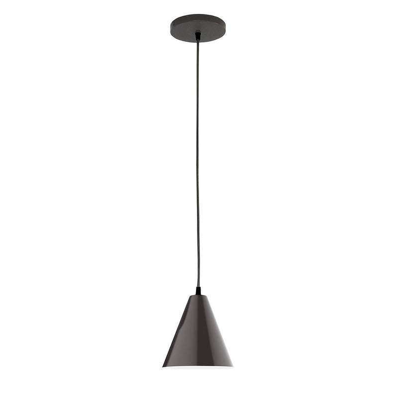 Jynx LED pendant with bronze cone shade and round ceiling canopy