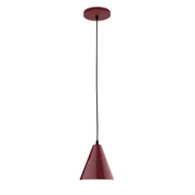 8-inch LED pendant with barn red metal cone shade and round ceiling canopy
