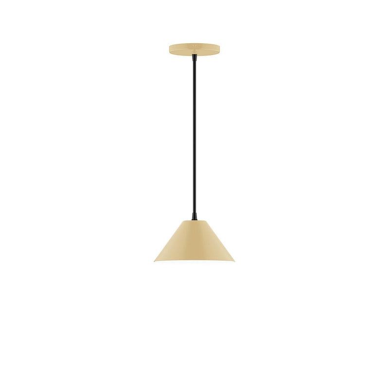 Ivory 8-inch pendant light with cone shade and black cord