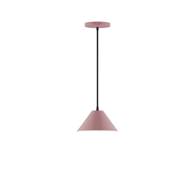 Mauve LED pendant lamp with bell-shaped shade and black cord