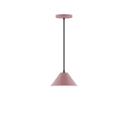 Mauve fabric pendant light with black cord and round ceiling canopy