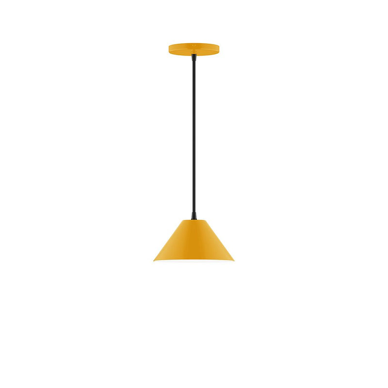 Bright yellow LED pendant light with black cord