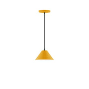 8in bright yellow pendant shade with black cord and round ceiling canopy