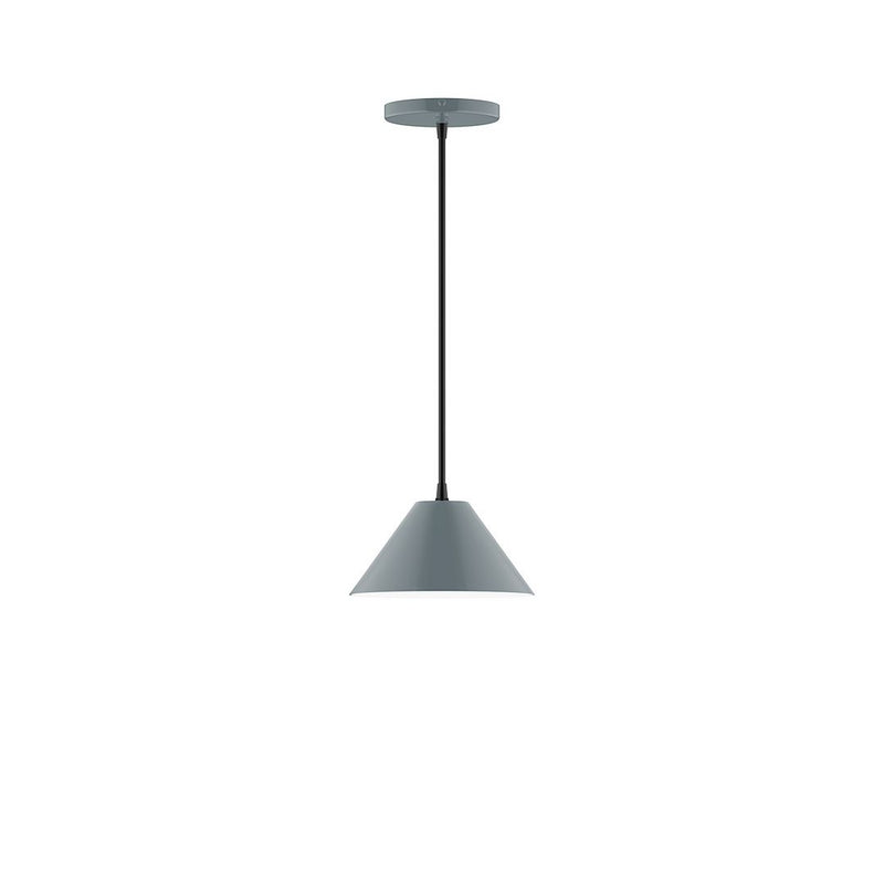 Slate gray 8 in pendant lamp with cone shade and round ceiling canopy