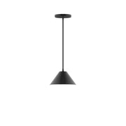Black pendant light with slim cord and wide conical shade