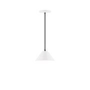 White 8-inch pendant light with conical shade and black cord