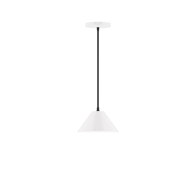 White 8 in pendant light with bell shade and straight black cord