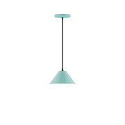 Sea green 8 in pendant light with tapered bell shade and black cord