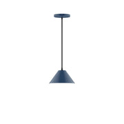 Navy 8 in bell pendant light with ceiling canopy and straight stem