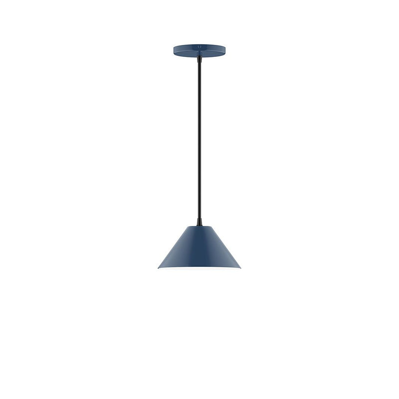 Navy 8 in bell pendant light with ceiling canopy and straight stem