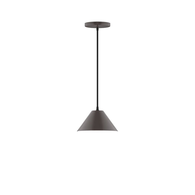 Architectural bronze LED pendant with cone shade and round ceiling canopy