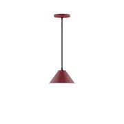 8-inch LED pendant light with barn-red shade and black cord