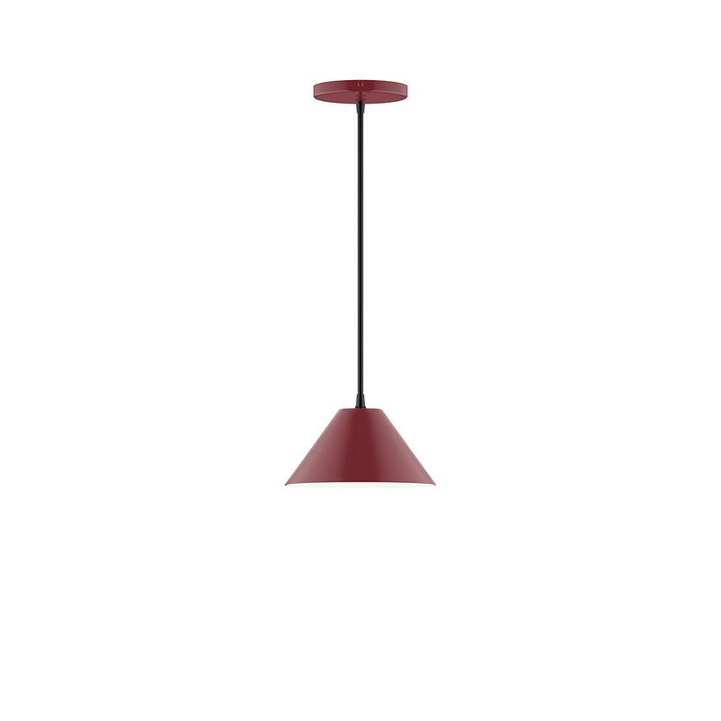 Barn red LED pendant with cone shade and black cord