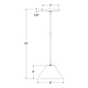 LED pendant light line drawing with 5 in bar, 76 in cord, 8 in shade, 4 in depth