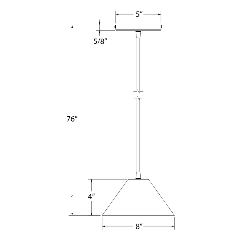 LED pendant light line drawing with 5 in bar, 76 in cord, 8 in shade, 4 in depth