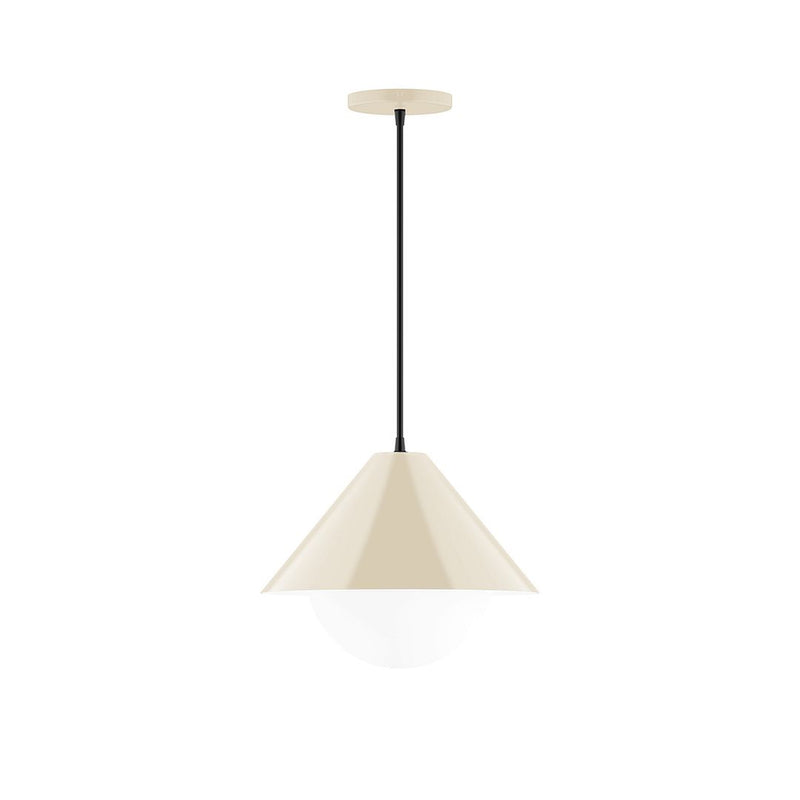 Cream shade pendant light with frosted glass globe and black cord
