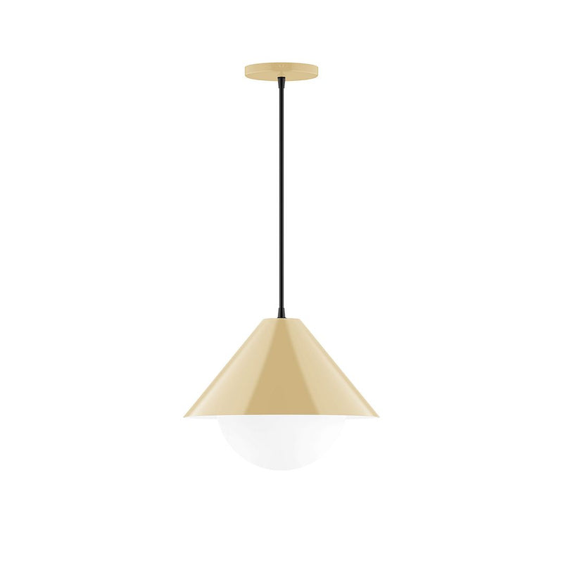 Ivory glass globe pendant light with tapered shade and black cord