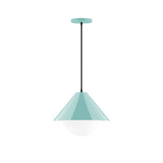 Sea green glass globe pendant light with black cord and canopy