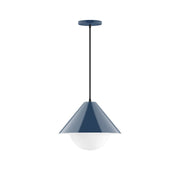 Navy cone pendant light with frosted glass globe