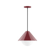 Barn red pendant light with frosted glass globe and black stem, 12" size