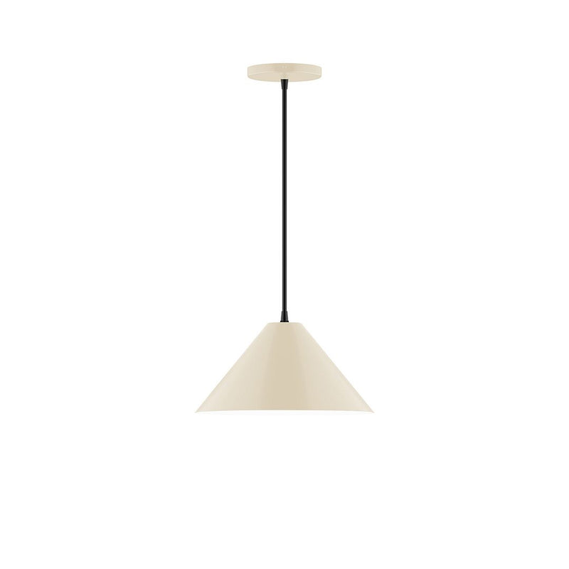 Cream 12-inch pendant light with conical shade and black cord