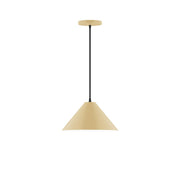 Ivory LED pendant lamp with tapered fabric shade and black cord, 12 in