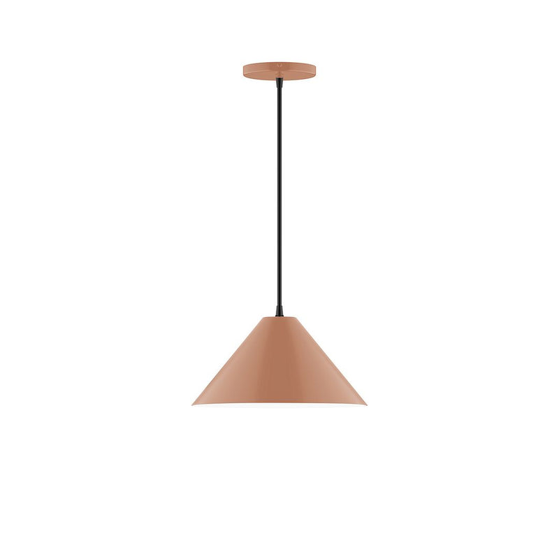 Terracotta dome pendant lamp with black cord and matching ceiling cap