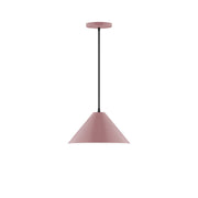 Mauve 12 in LED pendant light with fabric shade and black cord