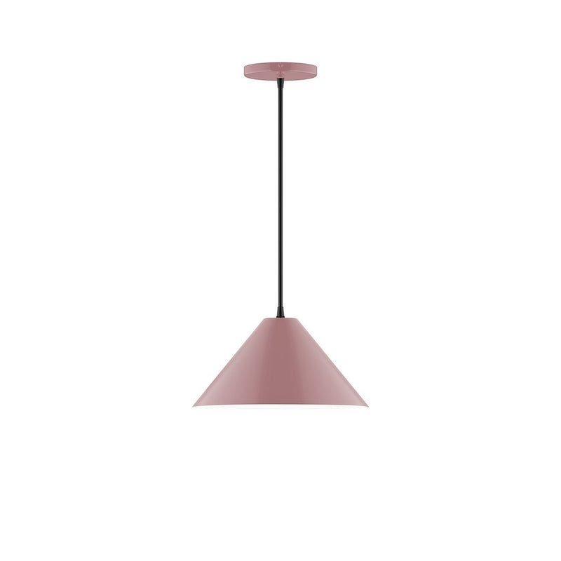 Mauve pendant light with bell-shaped shade and black cord