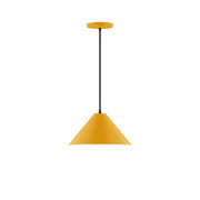 Bright yellow 12 in pendant lamp with conical shade and black cord