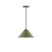 Fern green LED pendant light with tapered bell shade and black cord