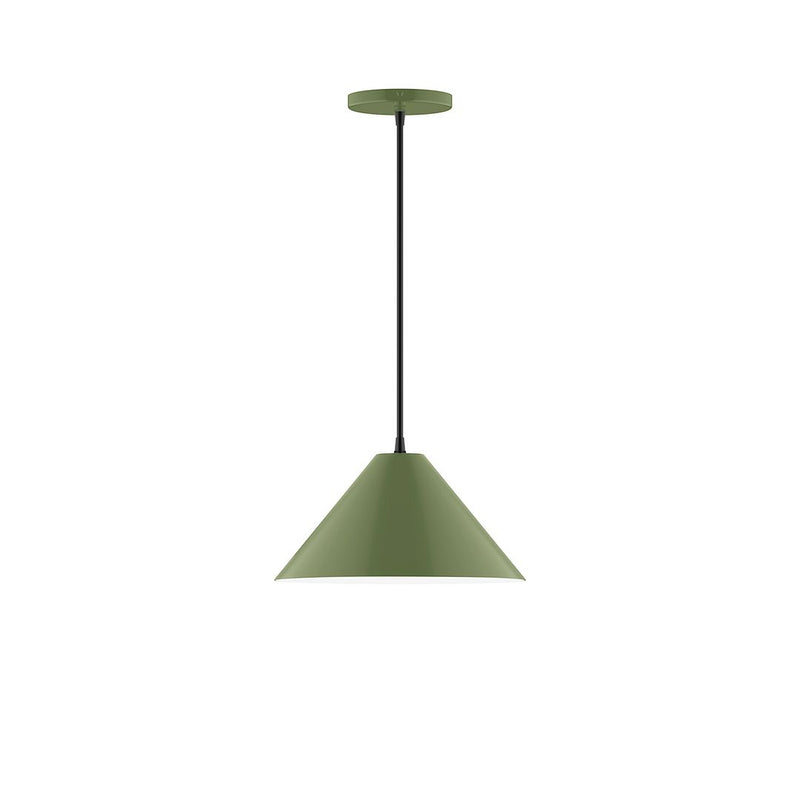 Fern green LED pendant with tapered bell shade and black cord, 12 in