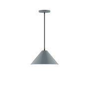 Slate gray 12-inch pendant light with flared cone shade and round ceiling canopy.