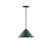 Forest green 12 in pendant lamp with conical shade and dark cord