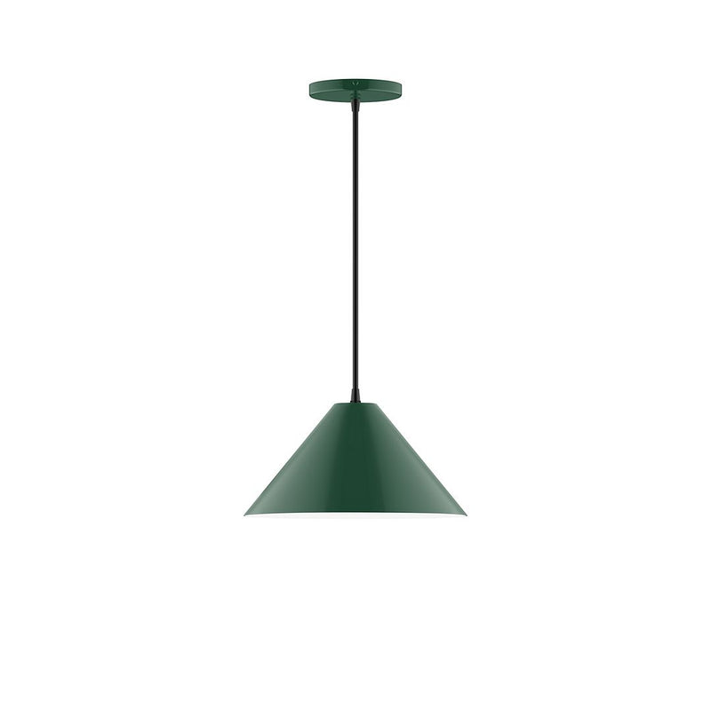 Forest green 12 in pendant lamp with bell shade and round ceiling canopy