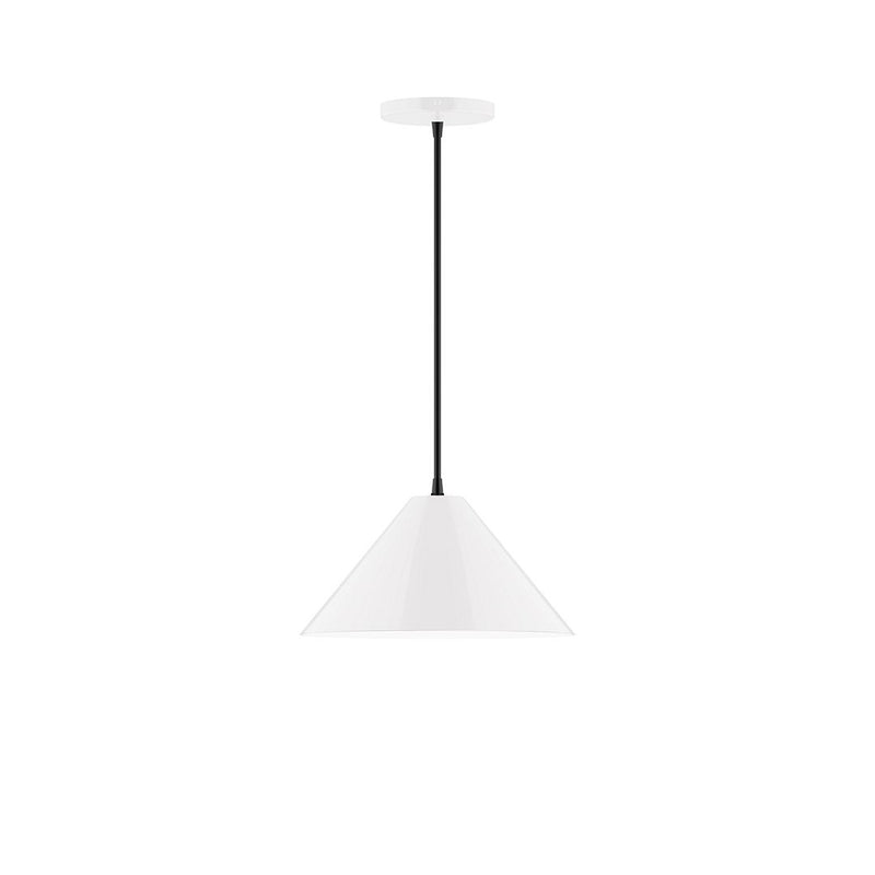 Pinnacle 12" pendant light with white cone shade and black hanging cord