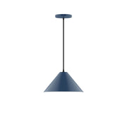 Pinnacle 12-inch LED pendant with navy bell shade and black suspension rod