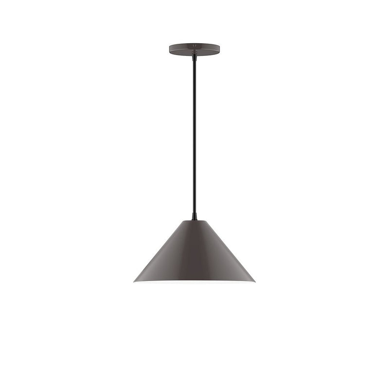 Architectural bronze pendant lamp with bell shade and round canopy