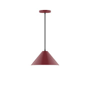 Barn red LED pendant with flared conical shade and hanging cord, 12 in size