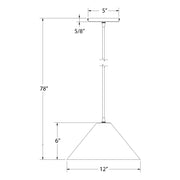 Pinnacle 12" pendant light dimensions: 12" shade width, 78" overall height